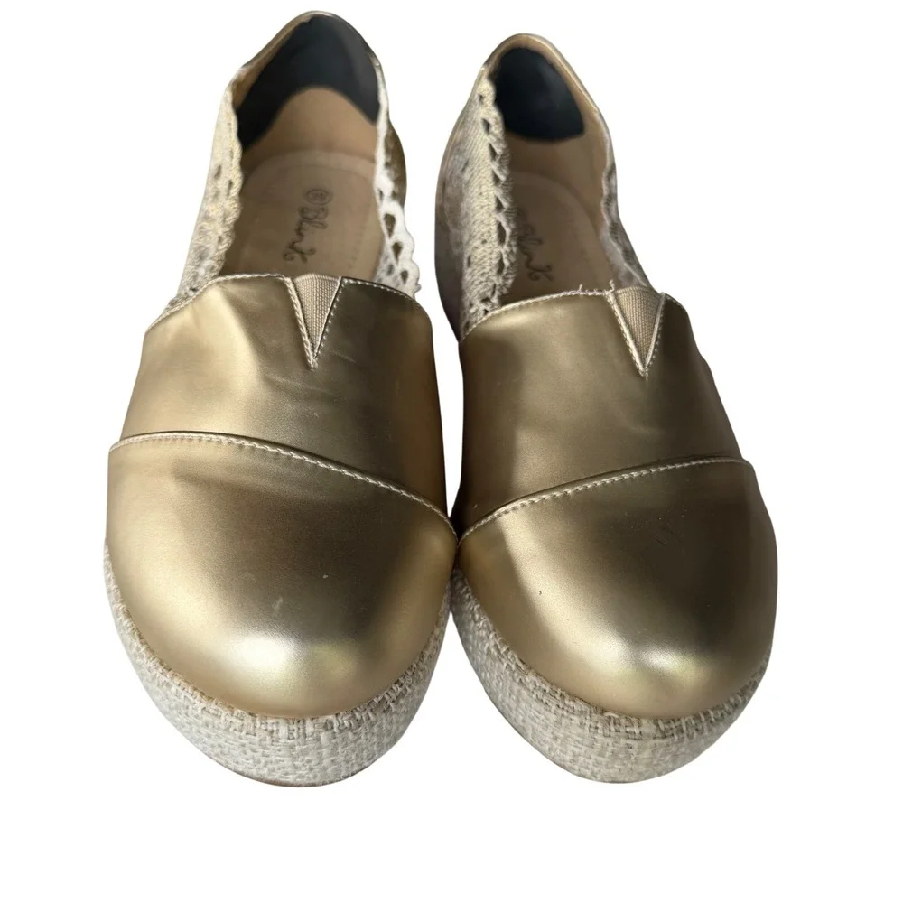 Blink Gold Metallic Crochet Lace Espadrille Platform Loafers Shoes Womens 39